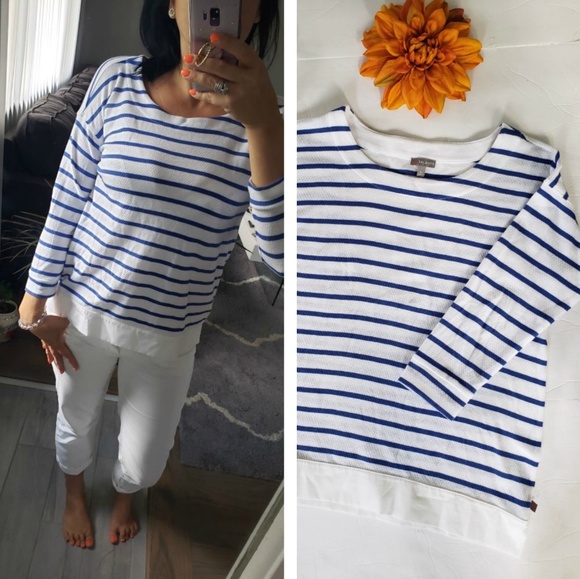 TALBOTS STRIPED BLUE&WHITE SWEATER - Picture 3 of 9